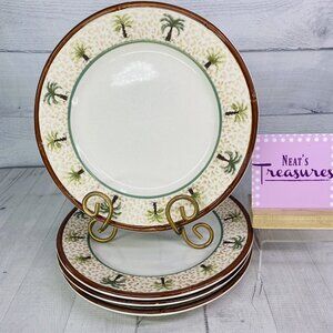 Totally Today TT028 Tropical Trees Brown Band Smooth Ceramic Dinner Plates Set 4